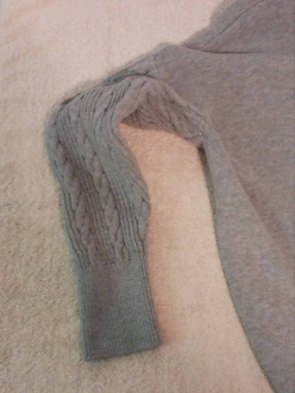 Michael Kors Light Gray Crewneck Sweater with Cable-Sleeve Detail